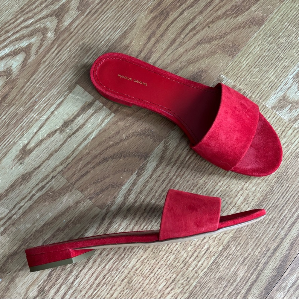 Mansur Gavriel Red Suede Slide Sandals
